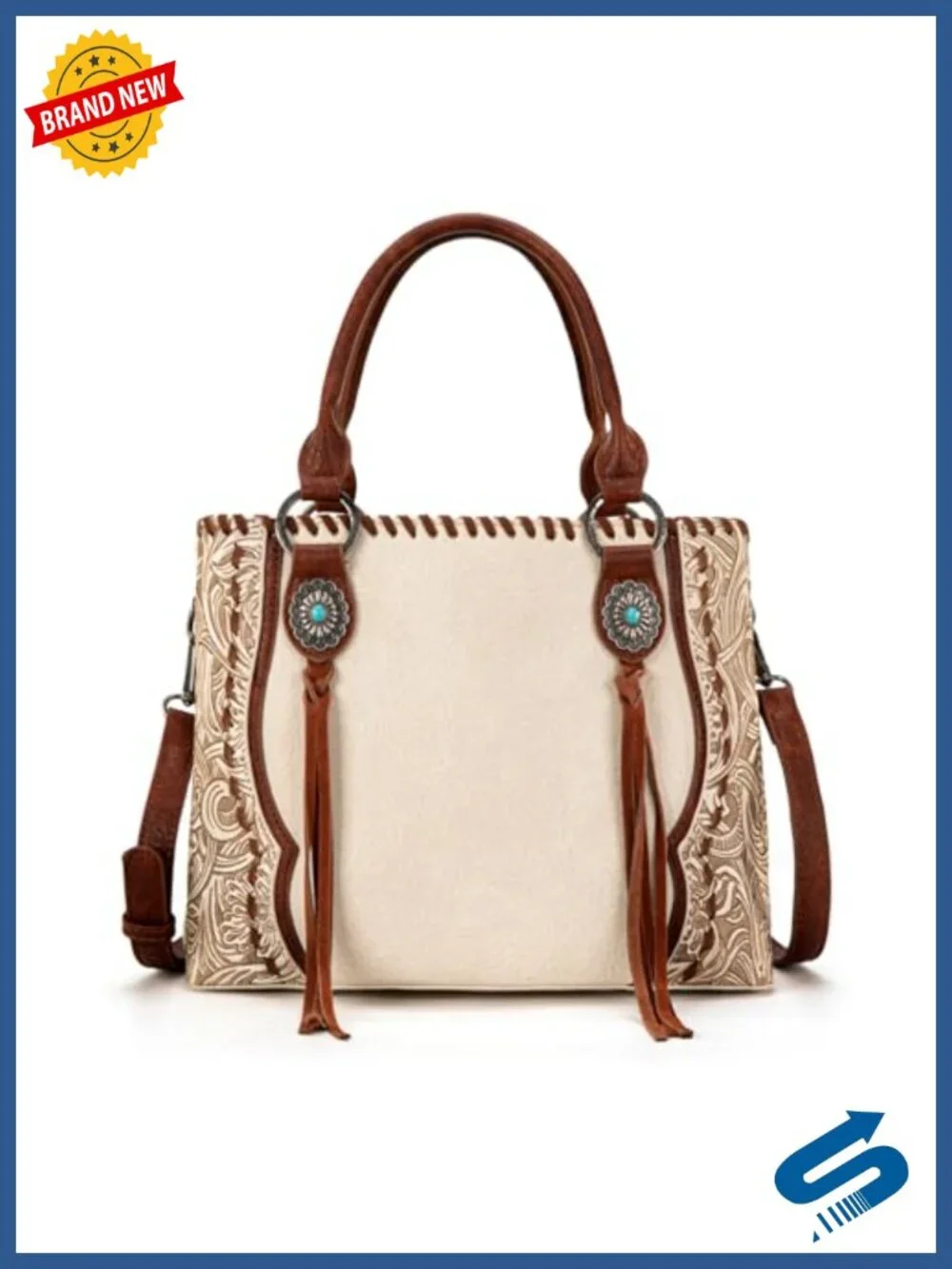 Western Tote Bag with Floral Tooling and Faux Leather